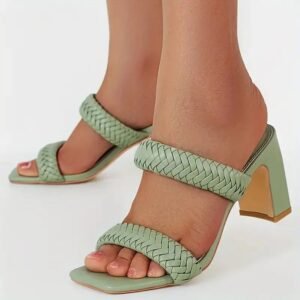 Braided Strap Block Heel Sandals